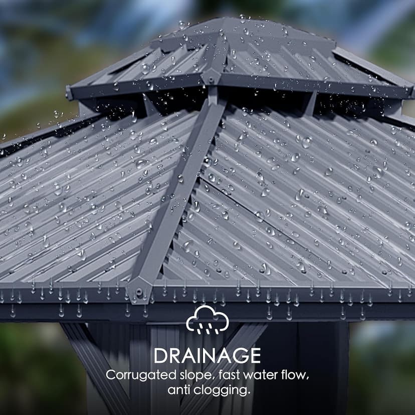 Kozyard Caesar 10'x12' Hardtop Gazebo - Permanent Metal Pavilion with Netting Shaded Curtains for Patio, Backyard, and Deck - Galvanized Steel Outdoor Aluminum Canopy, Double Roof Gazebo (Grey)