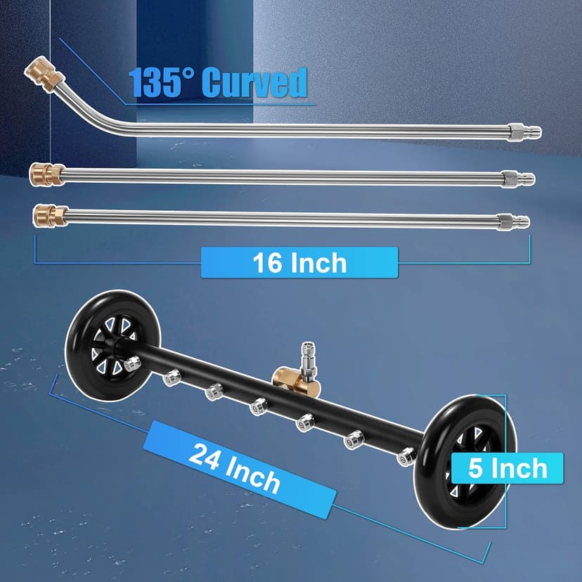 Tool Daily Dual-Function Undercarriage Cleaner, 24 Inch, Water Broom for Pressure Washer with 7 Nozzles, Under Car washer Attachment, 3 Pcs Extension Wand, 4000 PSI