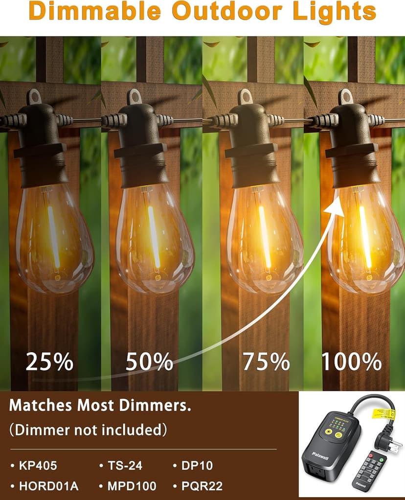 60FT LED Outdoor String Lights with 16+1 Edison Shatterproof IP65 Waterproof Bulbs, 2700K Dimmable Commercial Grade Patio Lights for Garden, Porch, Deck Decor