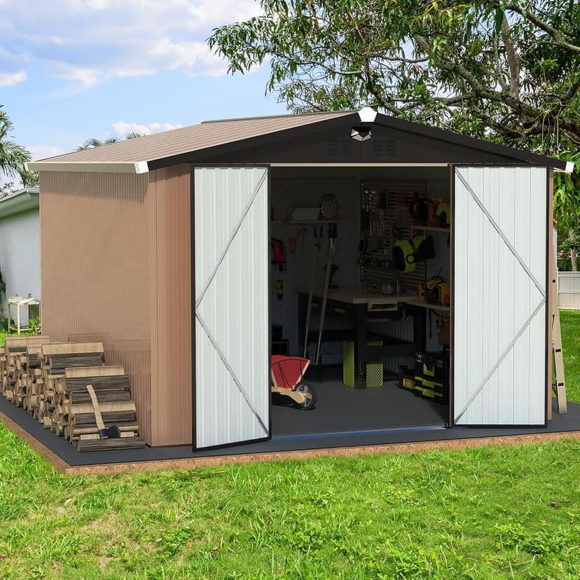 Metal Storage Shed,Outdoor Storage Building 10x12,Large Backyard Shed with Lockable Doors,Waterproof Outside Storage Sheds