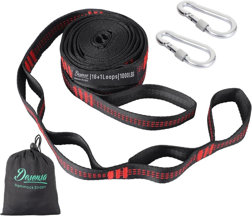 Hammock Tree Straps, Portable 10 FT Long 16+1Loops Adjustable Suspension Straps, 100% No Stretch&Lightweight, 1400 LBS Combined Hammock Accessories, Fits All Hammocks