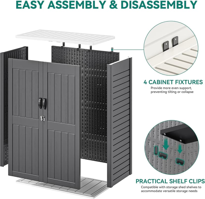 YITAHOME 59 cuft Outdoor Vertical Storage Shed, Tall Storage Shed Outdoor w/o Shelf, Outdoor Waterproof Storage Cabinet for Garage, Pool Storage, Garden Shed Outdoor Storage, Dark Gray