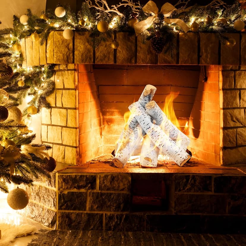 Skyflame 6 Piece Set of Gas Fireplace Logs, Large White Birch Ceramic Logs for All Types of Indoor/Outdoor Gas Inserts, Ventless, Fireplaces and Fire Pits