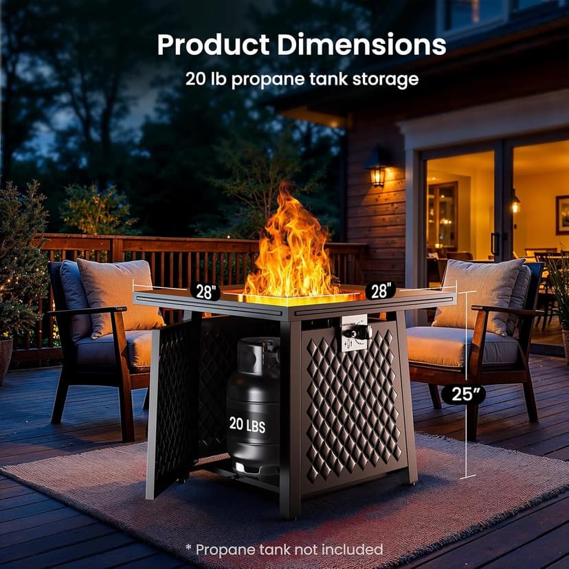 Ciays 28 Inch Propane Fire Pits,50,000 BTU Gas Fire Pit Table for Outsides with Steel Lid and Lava Rock, 2-in-1 Square Fire Table for Gatherings Parties on Patio Deck Garden Backyard, Black