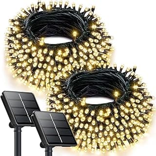 OZS 2PK 240LED 95FT Solar String Lights Outdoor Waterproof, Solar Christmas Light Auto On/Off, Green Wire Solar Tree Lights with 8 Lighting Modes for Party Garden Christmas Decorations (Warm White)