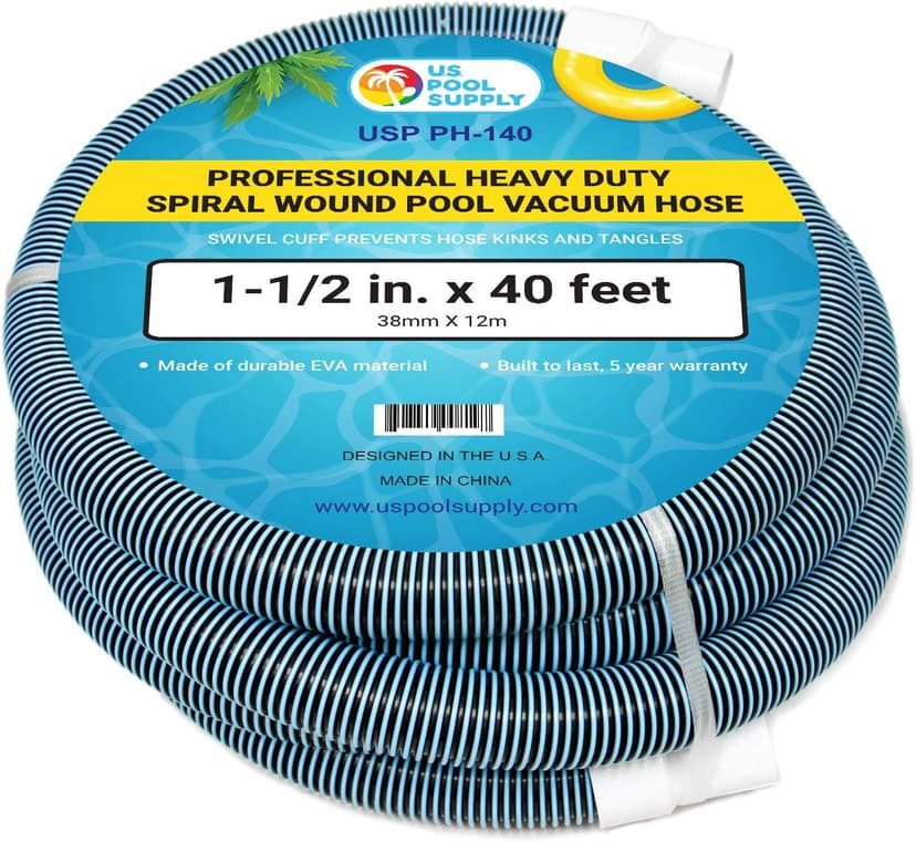 U.S. Pool Supply Pool Vacuum Hose - 1-1/2" x 40' Professional Heavy Duty Pool Hose for Inground, Spiral Wound with Kink-Free Swivel Cuff - Connect to Vacuum Heads, Skimmer, Cleaner, Filter Pump Inlet