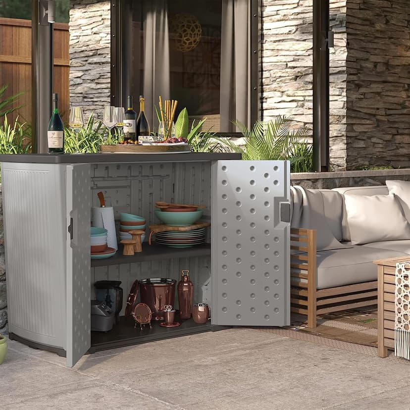 Suncast Outdoor Storage Shed for Patio and Garden, Backyard Oasis, 130 Gallon, Dove Gray