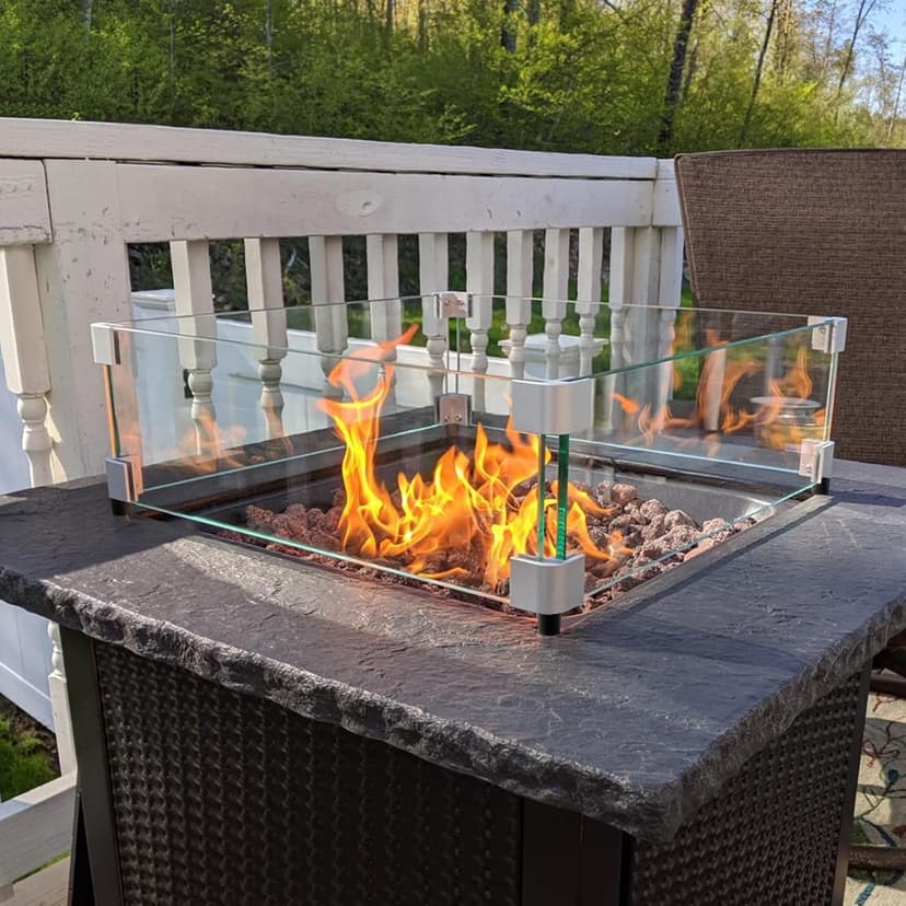 GASPRO 15" x 15" x 6" Fire Pit Glass Wind Guard, Tempered Glass Firepit Table Shield, Thick and Sturdy, with Hard Aluminum Corner Bracket & Rubber Feet, Easy to Assemble