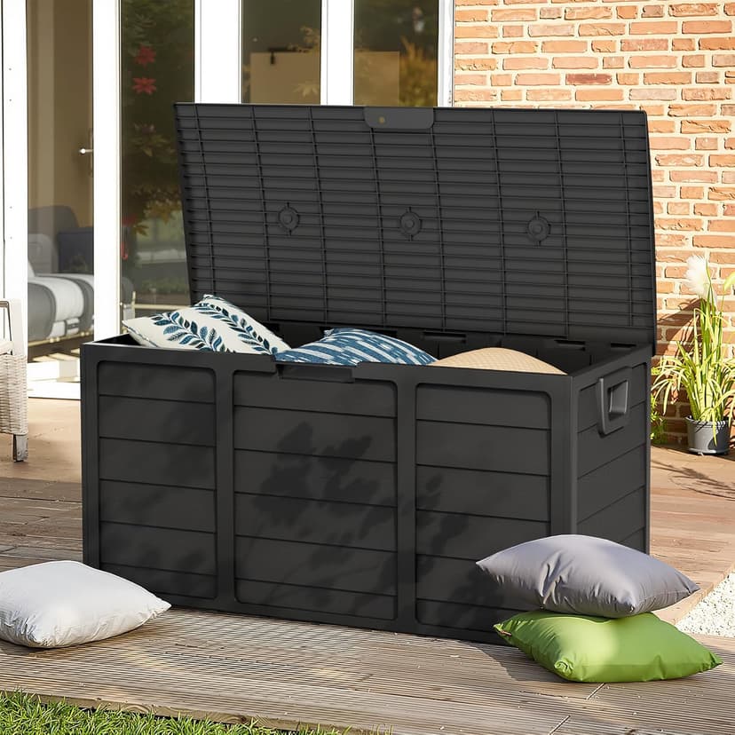 Oakcloud 75 Gallon Resin Deck Box - Waterproof Outdoor Indoor Storage Container for Patio, Garden, Pool Tools, Black