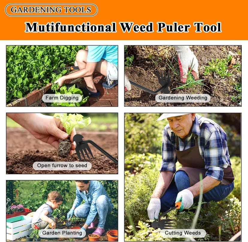 Weed Puller Tool, New Durable Garden Hand Weed Tool with Rubber Handle, Enhanced Weed Remover Tool, 4 Teeth Manganese Steel Forged Hand Weeder for Vegetable Gardening, Backyard, Farm, Planting
