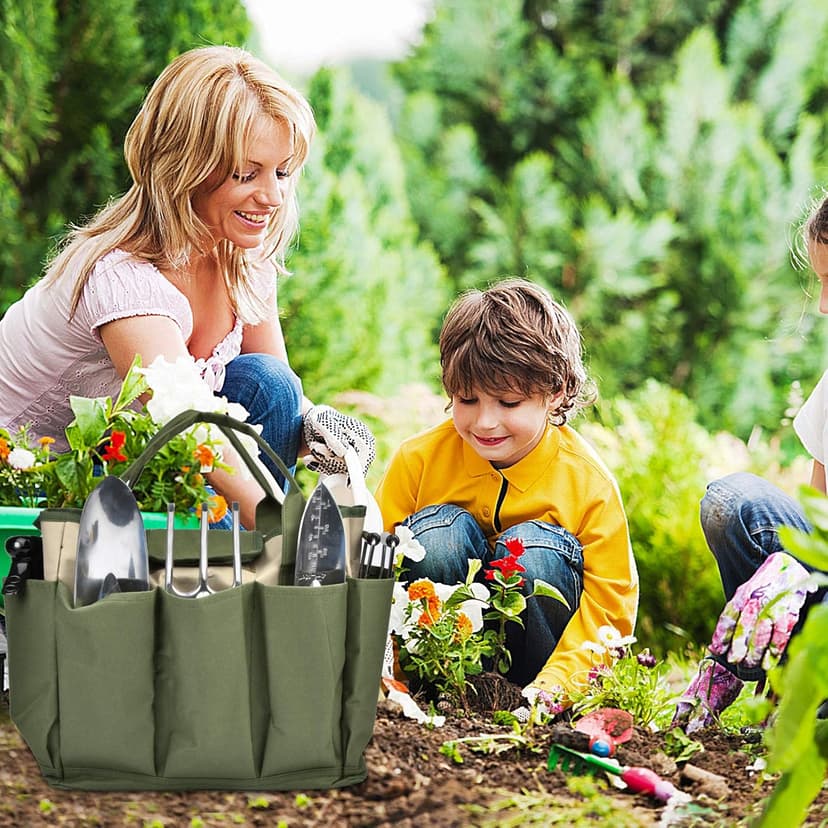 Garden Tool Bag, Garden Tote Bag With 8 Pockets, Canvas Garden Tool Storage Bags, Heavy-duty Large Organizer Bag for Garden Tool Kit, Gardening Organizer for women Men Indoor and Outdoor Gardening