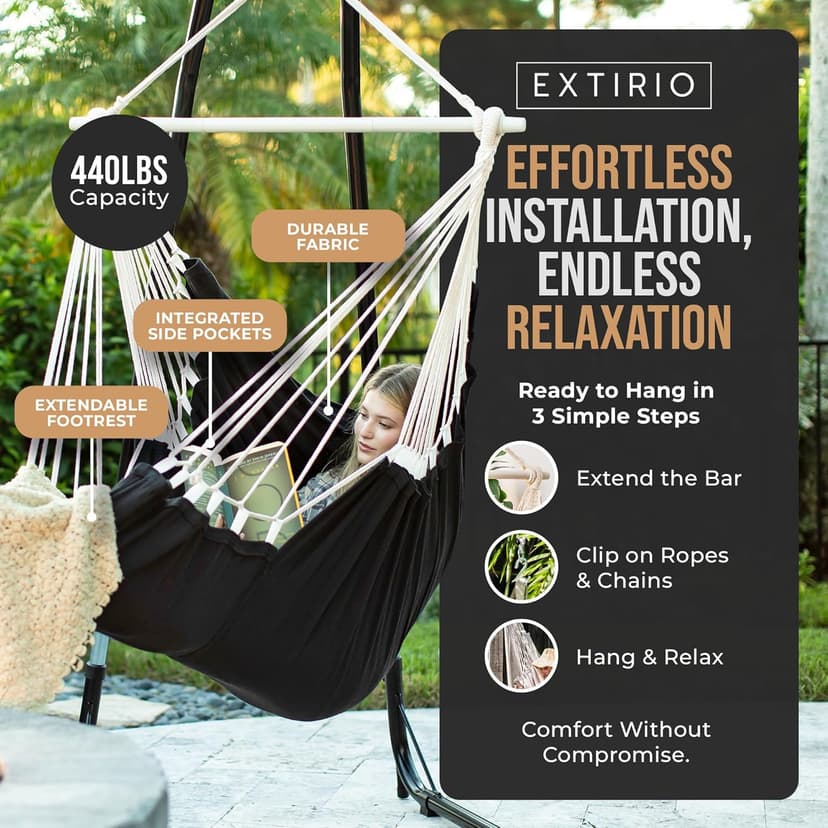 Indoor Hammock Chair Swing - Hanging Hammock Swing Chair - Indoor/Outdoor - Hanging Chairs for Bedroom, Patio, Porch, Swinging Chair Hammock for Adults - Built-In Footrest - Spacious Full Body Support