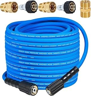 TOOLCY Wearproof Pressure Washer Hose 50ft, 3400 PSI Kink Resistant Power Washer Hose 1/4 in., Replacement Power Wash Hose with M22 and 3/8" Quick Connection Kit for Gas & Electric