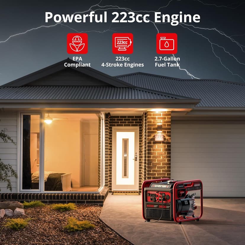 Portable Inverter Generator 4500W Gas Powered, CO-Sensor, Lightweight & Quiet for Home Use and Emergency Backup, Camping, EPA Compliant 2025 Version