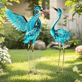 36.75" Metal Crane Garden Statue - Handmade Oversize Crane Sculptures with Stable Ground Stakes, Backyard Decoration, Metal Garden Art.