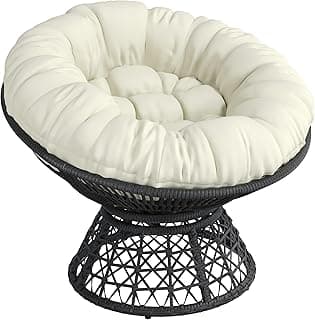 Yaheetech 40" Ergonomic Swivel Wicker Papasan Chair with Thick Tufted Cushions, High Capacity Frame, 360 Degree Rotatable Chairs for Living Room/Bedroom/Reading Room, Beige