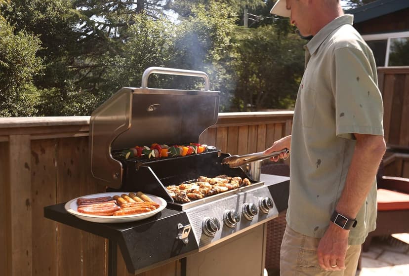 Cuisinart 4-Burner Gas Grill, 44,000 BTU Stainless Steel Full Size Propane Grill with Cast Iron Grates, Outdoor Barbecue with Large Cooking Space and Side Tables for Prep