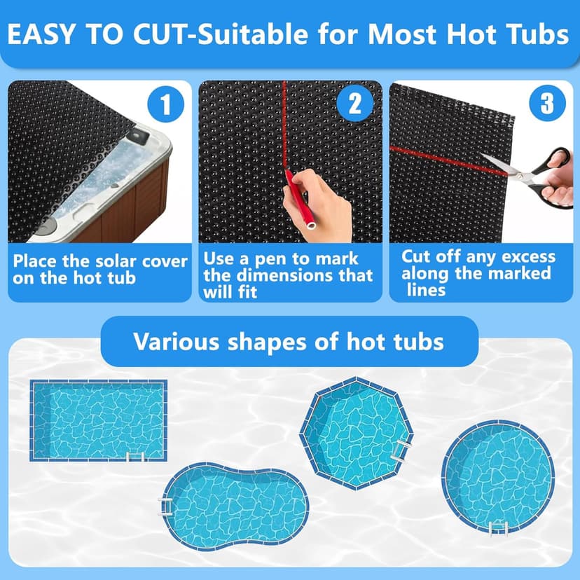 7 x 7 FT Spa and Hot Tub Cover, 16Mil Square Hot Tub Thermal Blanket, Insulation Solar Blanket Bubble Cover for Energy Efficiency & Safety