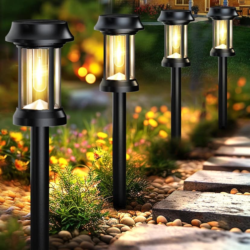 Solar Pathway Lights, 8 Pack Glass Solar Lights Outdoor, Solar Stake Lights Landscape Lighting for Outside Path Walkway Driveway Sidewalk Lawn Yard Garden Decor
