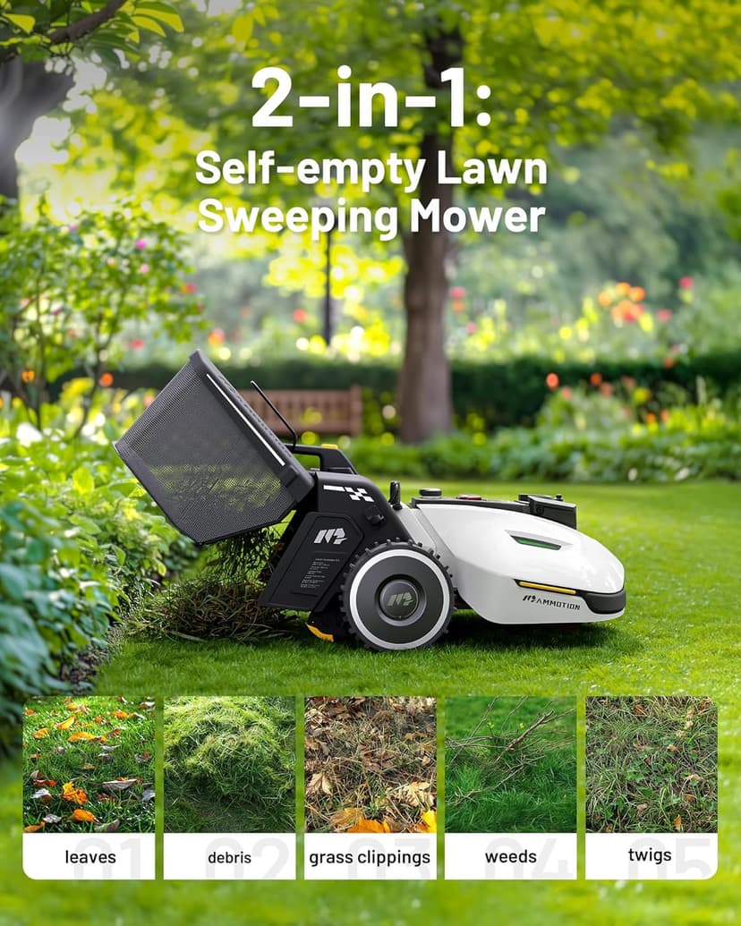 YUKA 2000 Robot Lawn Mower with Sweeper Kit, Ultrasense AI Vision & RTK Antenna, Auto Mapping & App Control,45% Slope Capability,Wireless Perimeter,Dual Cutting Discs, Up to 20 Mowing Zones