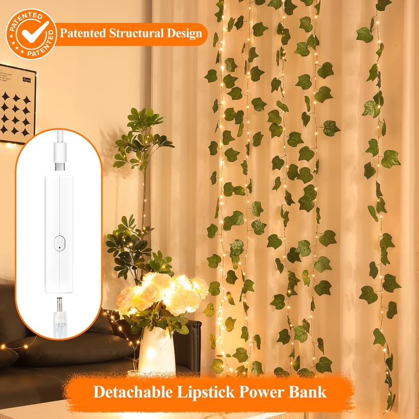 Lipstick Rechargeable Fairy Lights, 1 Pack Twinkle Lights Battery Operated, Mini Indoor LED String Lights with Timer for Vine, Bedroom, Christmas, Parties, Wedding, Decoration (10M/33FT Warm White)