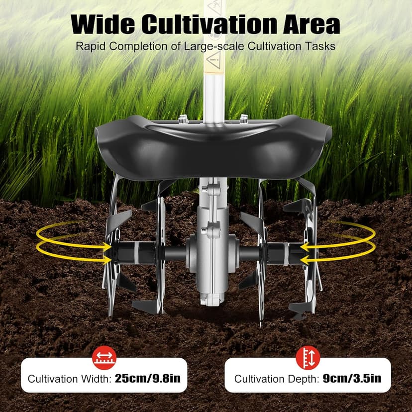 Gas Powered Tiller Cultivator, 51.7CC 2-Stroke Handheld Tiller Cultivator Gas Powered Engine Rototiller Garden Tool for Lawn, Garden and Field Soil Cultivation