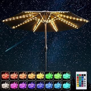 Patio Umbrella String Lights, 104 Bright LEDs 12 Modes USB Battery Operated Cordless Umbrella Light, Remote Control Waterproof Outdoor Pole Lights for Patio Umbrellas Camping Tents
