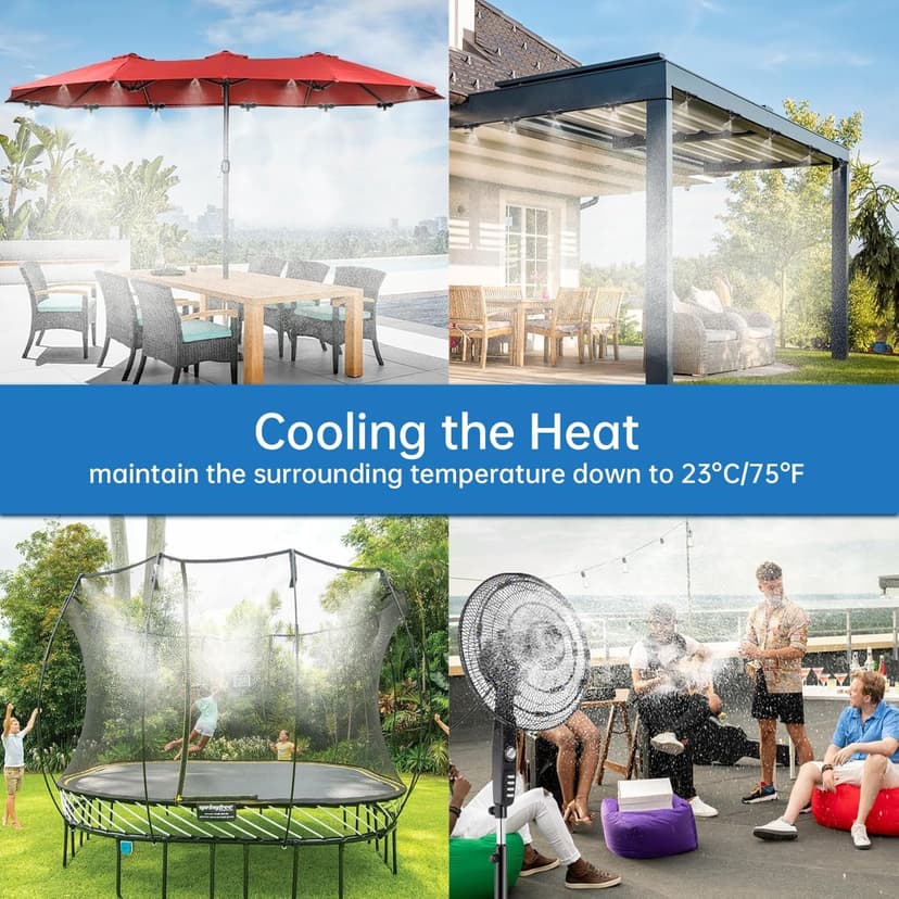 Misting Cooling System for Outdoor Patio & Garden - Brass Nozzles, UV-Resistant Tubing, DIY Installation - Water-Saving Backyard Mister for Greenhouse, Trampoline, Pool, BBQ Parties (50FT / 15M)