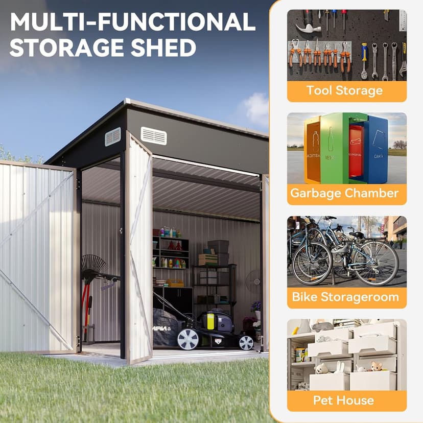 Aoxun 11.5'x7.3' Shed Outdoor Storage Shed with Triple Lockable Door Metal Storage Cabinet with Slopping Roof for Tools Bicycles Storage for Garden, Patio, Courtyard (Brown)