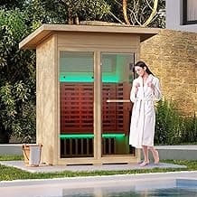Infrared Sauna, Full-Spectrum Infrared Outdoor Saunas for Home - Dry Heat Sauna, Wooden Sauna Room with Beauty Lamp (Outdoor Sauna 2 Person)