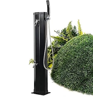 7.2 FT Outdoor Solar Heated Shower, 9.3 Gallon Shower with Shower Head and Foot Shower Tap for Poolside Backyard Beach Pool Spa, Black