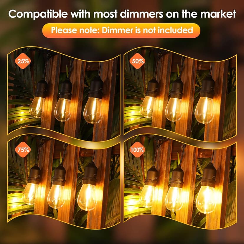 Mlambert 96FT LED Outdoor String Lights, Dimmable Waterproof Patio Lights with 30+3 Shatterproof Edison Vintage Bulb for Outside Backyard Porch Garden