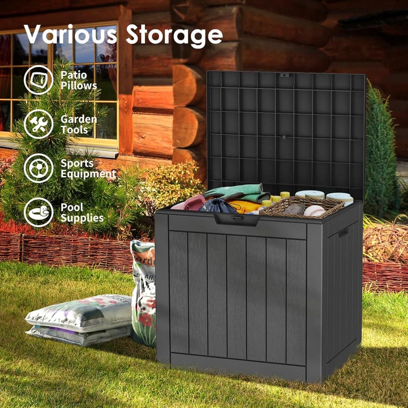 DRATO Deck Boxes, 31 Gallon Outdoor Storage Box for Patio Cushion, Sports Equipment, Garden Tools, Waterproof and UV Resistant, Lockable Black