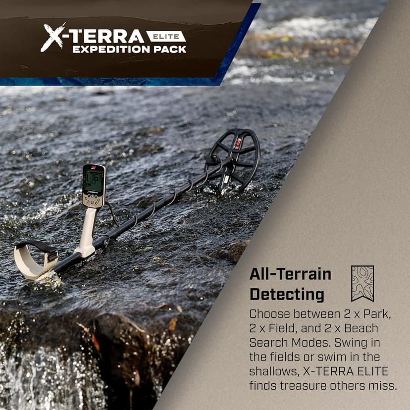 MINELAB X-Terra Elite Expedition, Waterproof, All Terrain Treasure Metal Detector, Multi-IQ Precision Targeting, Included V8X Coil, V12X Coil, ML85 Headphones, Charging Cable & PRO-FIND 40 Pinpointer