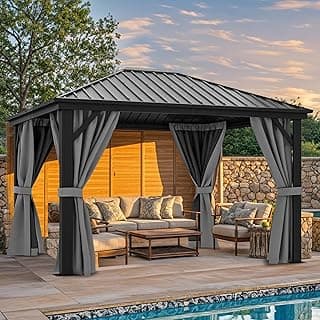 YITAHOME 10X12FT Hardtop Metal Gazebo Outdoor Patio Single Top Canopy Galvanized Iron Aluminum Column Garden Tent Curtains Netting for Backyards Decks Lawns,Gray
