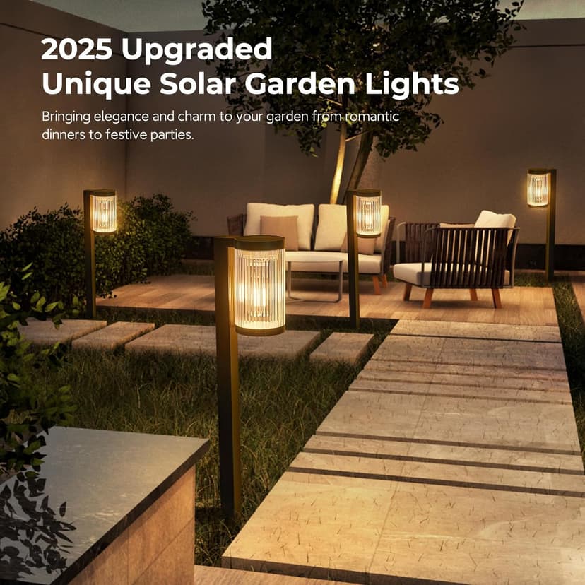 Solar Pathway Lights Outdoor, 6 Pack Upgraded Outdoor Solar Lights for Outside Super Bright Up to 12Hrs, IP65 Waterproof Solar Garden Lights for Yard Landscape Path Walkway Decoration