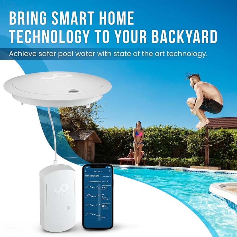 Waterguru - Sense S2 Smart Pool Monitor - Chlorine & pH Meter - CYA & Alkalinity Tester Pool Water Tester - Spa & Hot Tub Monitor - Includes WaterGuru Sense S2 C5 Cassette, Float Ring & More