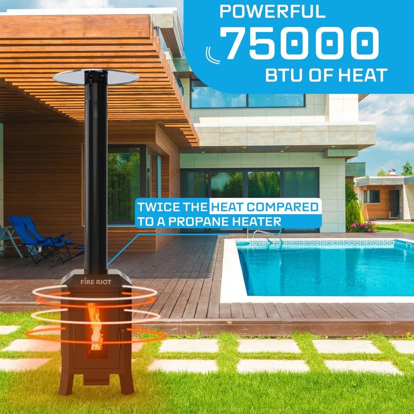 75,000 BTU Outdoor Patio Heaters, Wood Pellet Outdoor Patio Heater with Glass Window, Pellet Heaters for Outdoor Use, Home, Gardens & Commercial