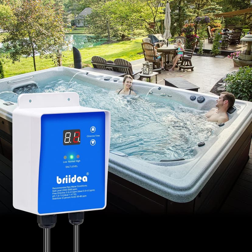 Salt Chlorine Generator, Briidea Chlorine Generator with USA-Made Titanium Cell, Ideal for Hot Tubs & Swim Spas Up to 2000 Gallons, Chemical-Free & Cost-Effective Maintenance