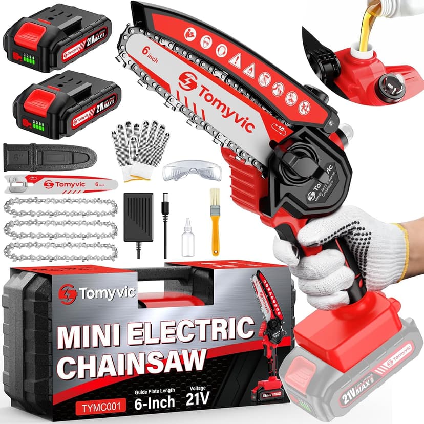 Electric Mini Chainsaw Battery Powered - 6 Inch Cordless Handheld Power Chain Saw With Charger For Trimming On Tree Branches, Wood Cutting, Pruning Limbs To Yard Clean-Up & Gift-Ready