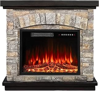 BOSSIN 36" Electric Fireplace with Mantel, 23 inch Electric Fireplace Insert, TV Stand Freestanding Heater with Remote Control Timer LED Flame for Living Room Bedroom,Faux Stone Gray