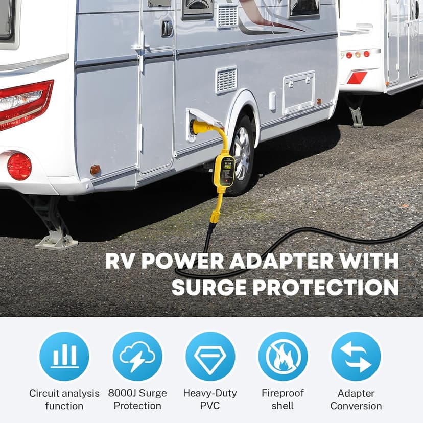 Kohree 30 Amp to 110V RV Adapter with Surge Protection, 8000 Joules 15 Amp to 30 Amp RV Power Adapter 21'' with Twist Lock, Circuit Analyzer w/LED Indicators, for Camper Travel Trailer