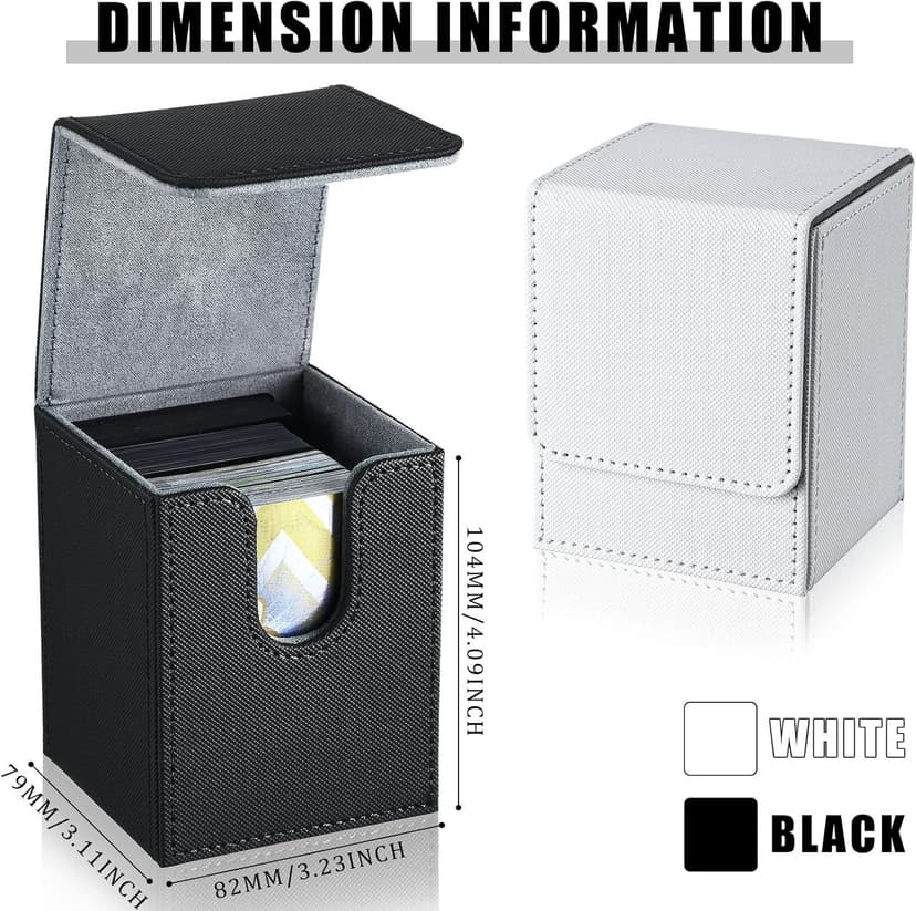 Weewooday 2 Boxes Leather Deck Card Boxes Large Size Fit 100 Plus Sleeved Cards Deck Game for Collectible Playing Compatible with Mtg Tcg(Vertical,White, Black)
