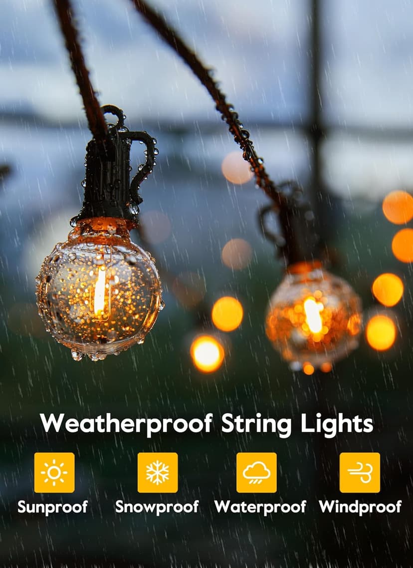 Brightown 38Ft Outdoor String Lights with Remote & 15 Shatterproof LED Bulbs - Waterproof Patio Hanging Lights for Porch Balcony Bistro Cafe