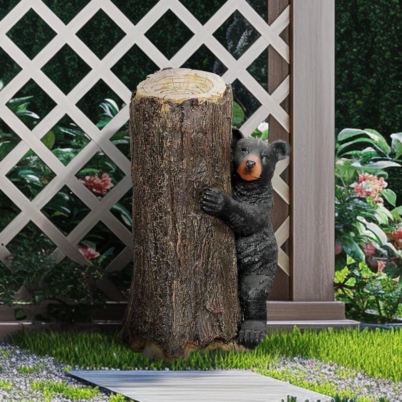 SKYFIRE Outdoor Garden Statues - 11.4”x 13.3”x 21.6“ Black Bear Tree Hugger Outdoor Sculpture for Home Decor, Concrete Lawn Ornament Decorations for Garden, Yard, Decor, House, Office Decor