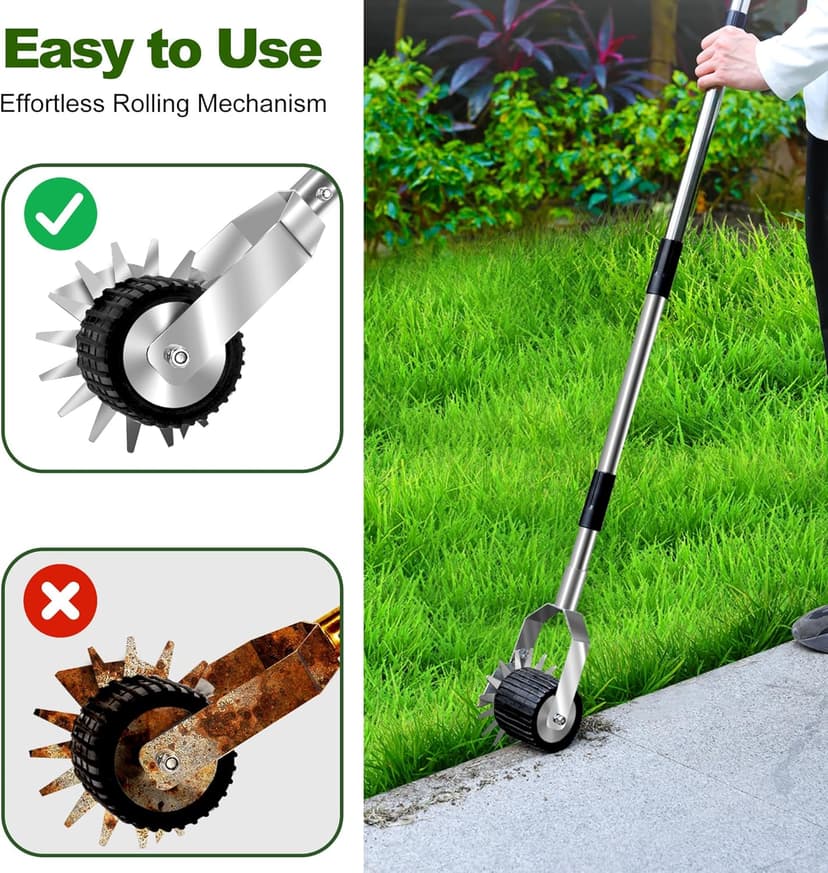 Wheel Rotary Edger Lawn Tool, Manual Grass Edger Trimmer with Adjustable 31.5-60 Inch Stainless Steel Handle, Weed Edger for Sidewalks, Driveways, Garden, Yard, Landscaping, Ergonomic