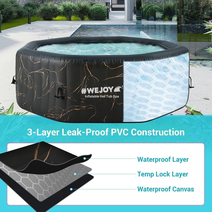 #WEJOY Portable Hot Tub61X61X25 Inch Air Jet Spa 2-4 Person Inflatable Octagon Outdoor Heated Hot Tub Spa with 120 Bubble Jets
