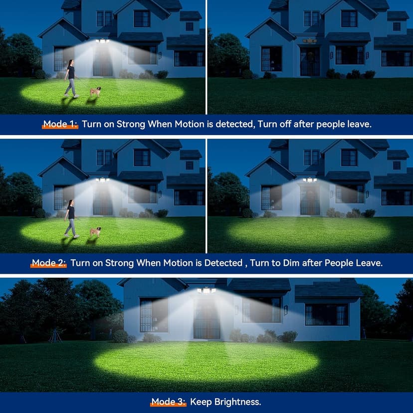 65W LED Security Lights Motion Flood Sensor Lights Outdoor, 6500LM, IP65 Waterproof, 6500K Flood Light Outdoor Motion Detector with Adjustable 3 Head Detected Flood for Entryway Garage, Yard, Porch