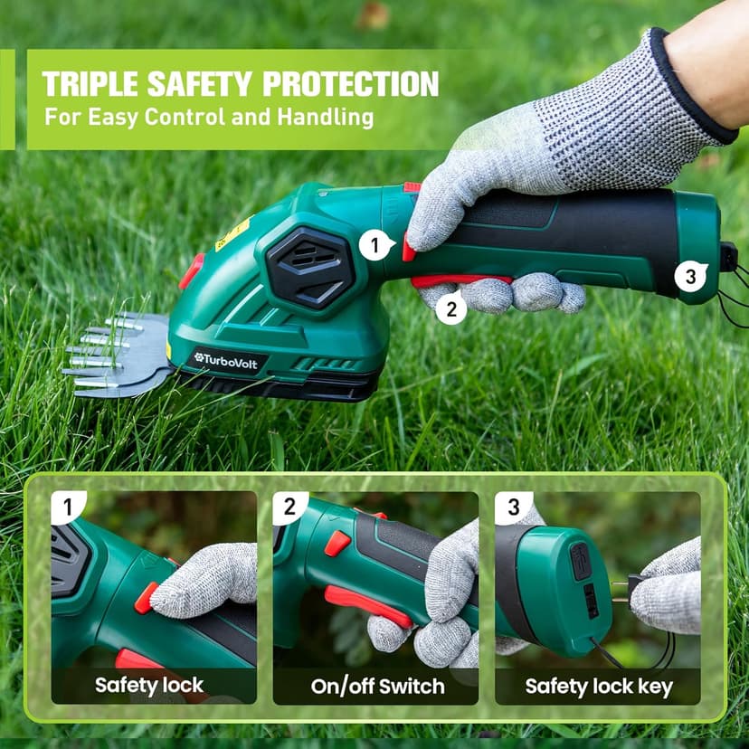 Hedge Trimmer, Cordless Grass Shear & Electric Shrub Trimmer - 2 in 1 Handheld Grass Cutter, Hedge Shear for Garden, Lawn, Rechargeable Lithium-Ion Battery and Type-C Cable Included