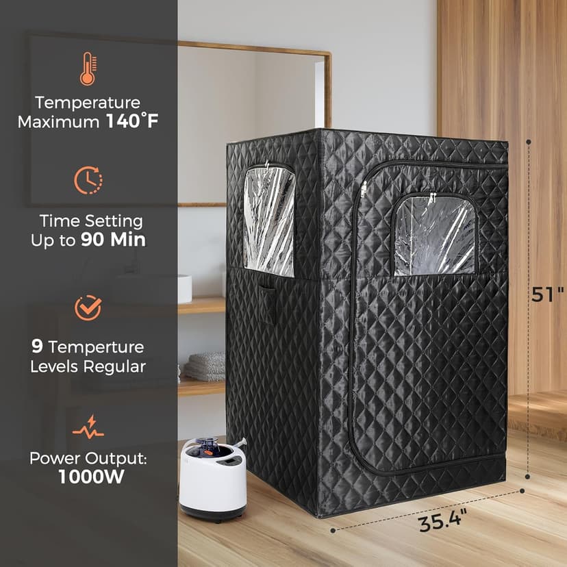 Upgraded Version Portable Sauna for Home Full Body Personal Sauna Steam Sauna Tent at Home Spa with 2.6L 1000W Steam Generator, 90 Minute Timer, Foldable Chair, Remote Control, Sauna Box(Black)